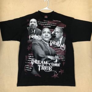 Men Obama,MLK,Malcom “Dreams‎ Come True” Black Rap Short Sleeve Shirt size 2XL T